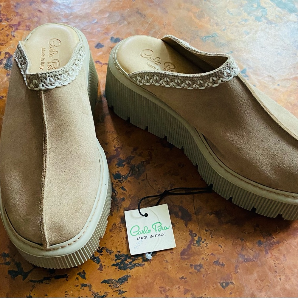 Tan Platform Mules